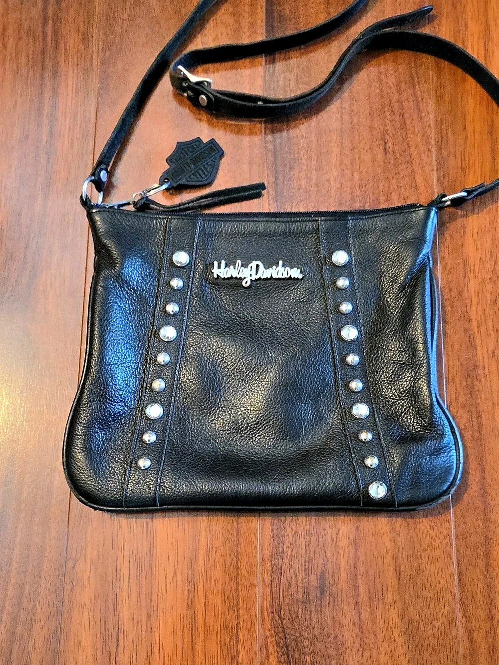 Harley Davidson Vintage Studded Black Leather Crossbody Bag